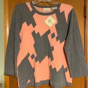 EP Pro Round Neck Sweater, Womens Sz Lg, Pink, Gray, Geometric, Long Sleeve, NEW